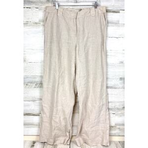 Saks Fifth Avenue Womens 16 Beige Linen Wide-Leg Mid-Rise Lightweight Pants NEW